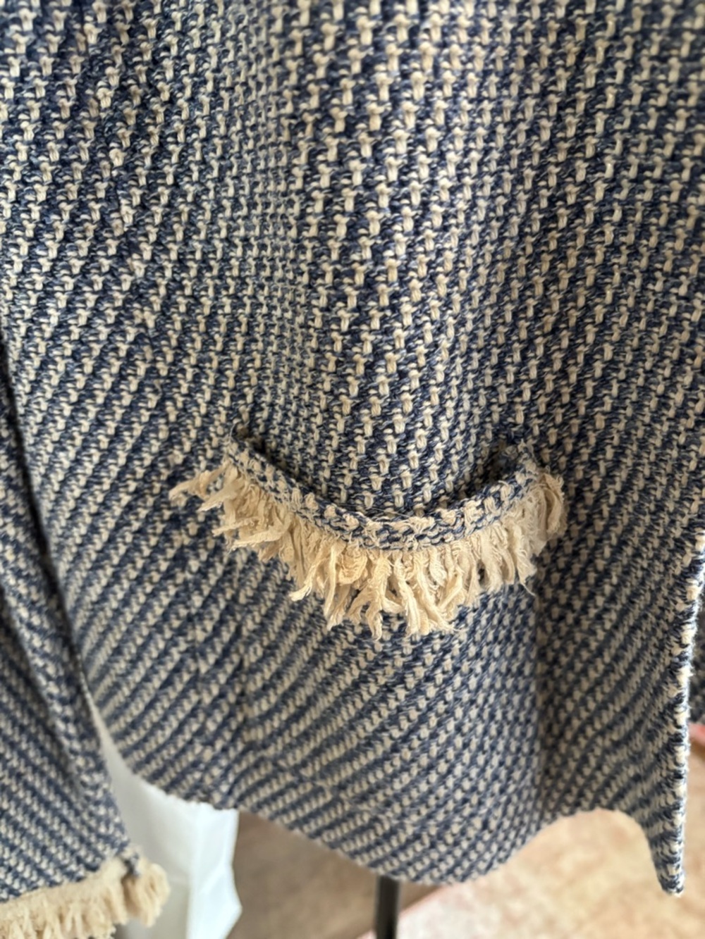 NIC+ZOE Navy and Cream Fringe Trim Open Cardigan - Picture 7 of 10